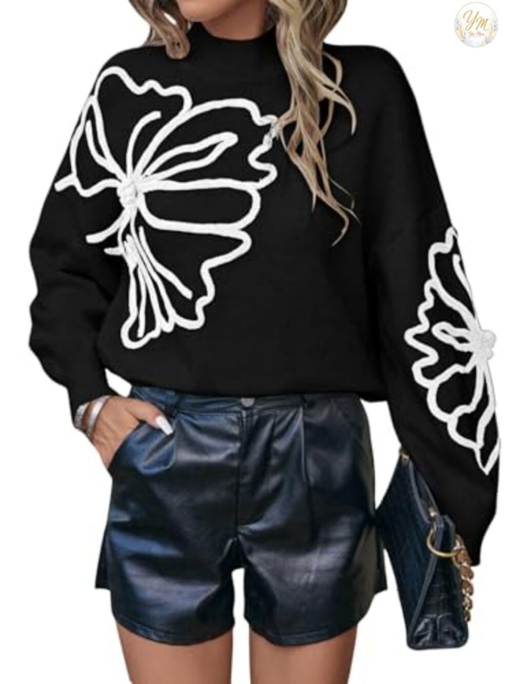 Floral Mock Neck Sweater Long Sleeve Pullover Tops Fall